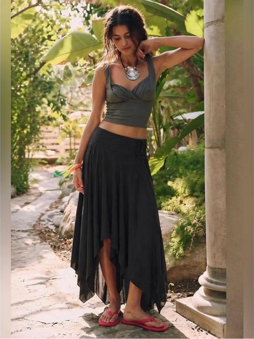 Free People Asymmetrical Wrap Black Maxi Skirt Size 4 NWT